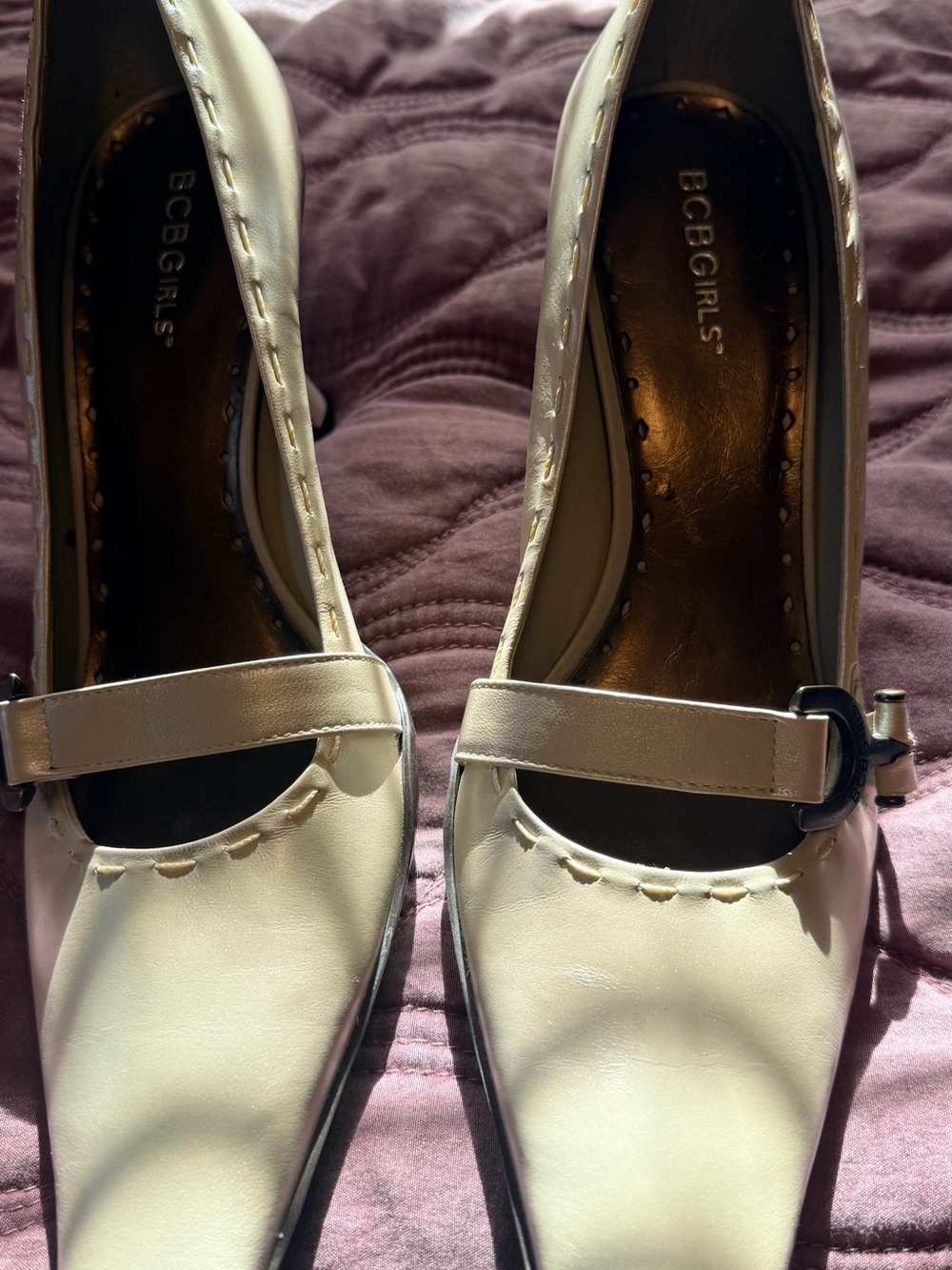 BCBGirls Cream Mary Jane Pointed Flats with Buckle